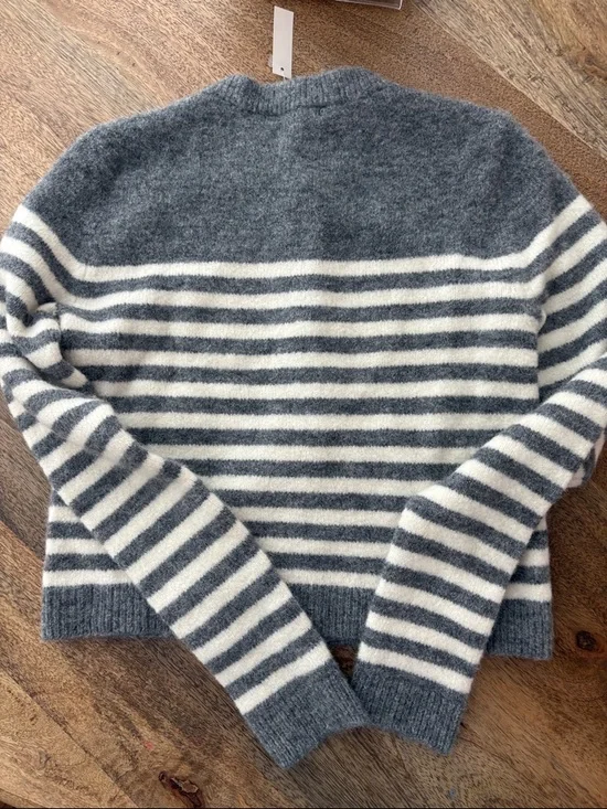 Madewell Gray and Cream Striped Button Cardigan - Picture 3 of 3